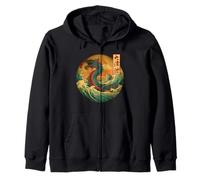 Japanese Dragon The Great Wave off Kanagawa Kanji Japan art Zip Hoodie
