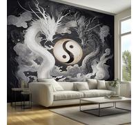 Japanese Dragon Wallpaper, Asian Mythology Yin Yang Wallpaper for Living Room, Bedroom, Non-Woven Decor Wall Paper, Photo Dining Room, Hallway, Lounge, Mural Large 3D Home Decor 450 x 315 cm