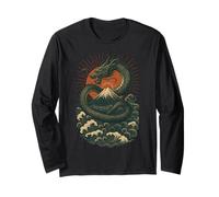 Japanese Dragon Wave Volcano Sun Mythical Power Long Sleeve T-Shirt