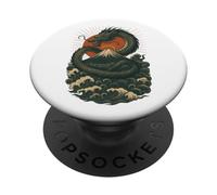 Japanese Dragon Wave Volcano Sun Mythical Power PopSockets Adhesive PopGrip