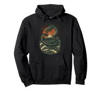 Japanese Dragon Wave Volcano Sun Mythical Power Pullover Hoodie