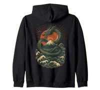 Japanese Dragon Wave Volcano Sun Mythical Power Zip Hoodie