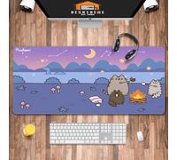 Japanese Dreamscape Desk Mat, Ancient Village and Lake Design, Gold Black and Azure, Desktop Accessory, Orient Scene Office Mouse Pad XXL, Large Keyboard Laptop Mat, Desktop Mat Pad, 35.4”x15.7”x0.12