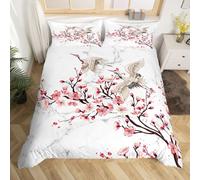 Japanese Duvet Cover Set Cherry Blossoms Quilt Covers Soft Breathable Microfiber 3D Bedding Sets Emperor Size 290x235 cm with Zipper Closure and 2 Pillowcases b-2715