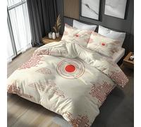 Japanese Duvet Cover Super King Bedding Set, Oriental Asian Japan Pattern, Reversible Design Bedroom Decor Bed Quilt Cover with 2 Pillowcases, Microfiber, Zip - SMK4697