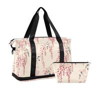 Japanese -e Style Willow Watercolor Offwhite Multifunctional Large Gym Bag Carry on Bag with Toiletry for Airplane Traveling