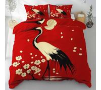 Japanese Emperor Size Duvet Cover Set 290x235 cm Red Cherry Blossom Birds Quilt Cover 3D Reversible Bedding with Pillowcases Zipper Closure Soft Easy Care Comforter Covers Set a.496