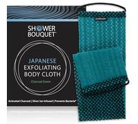 Japanese Exfoliating Washcloth for Back & Body - Charcoal & Silver Ion Exfoliating Towel with Handles - Two-Sided Gentle Exfoliation & Deep Cleansing Soft Body Wash Cloths for Shower - Green