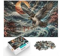 Japanese Falcon with Lightning and Waves Jigsaw Puzzle, 1000 Piece | For a Christmas gift idea for puzzle fans, this adult jigsaw puzzle with 1000 pieces suits quiet days around New Year.