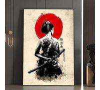 Japanese Female Warrior With Sword Poster Prints For Home Decor Abstract Sexy Tattoo Woman Canvas Painting Wall Art23.6”x 31.4”(60x80cm) No frame