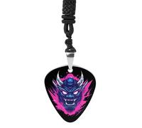 Japanese Fierce Mask Guitar Picks Necklace Bass Pick Pendant Vintage R&B Steel Music Jewelry for Music Lovers