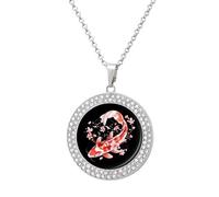 Japanese Fish Cherry Flower Novelty Necklace Round Pendant Diamond Jewelry Gifts For Men Women Silver-style-8