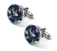Japanese Fish Gold Navy Blue Men Cufflinks Shirt Cuff Links Business Tuxedo Studs Wedding
