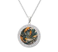 Japanese Fish in Vortex Round Pendant Necklace Diamond Edging Brilliant Personalized Jewelry Gifts for Women Silver-style