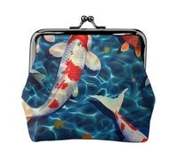 Japanese Fish Print Coin Purse for Women Cute PU Leather Kiss-lock Change Purse Wallet, Black, One Size, Pattern