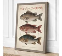 Japanese Fish Studies Japandi Canvas Wall Art Print 18x12 Inch