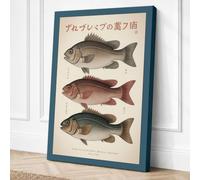 Japanese Fish Studies Japandi Canvas Wall Art Print 18x12 Inch (46 x 30 cm)