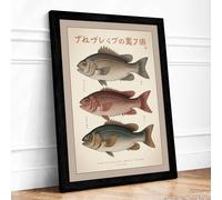 Japanese Fish Studies Japandi Framed Wall Art Print A3 (42×29.7cm) Black, Wall Decor for Living Room, Bedroom, Office & Home, Ready to Hang, Art Gift