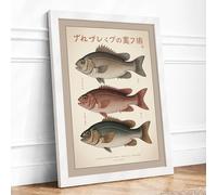 Japanese Fish Studies Japandi Framed Wall Art Print A4 (29.7×21cm) White, Wall Decor for Living Room, Bedroom, Office & Home, Ready to Hang, Art Gift