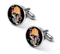Japanese Fish Sun Cherries Flowers Men's Cufflinks Tuxedo Cuff Links Dress Shirt Tie Accessories for Business Weddings