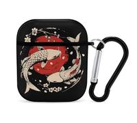 Japanese Fishes Cherry1 Flowers PC Headphone Case for AirPods 1 And 2 Earphone Cover Earbuds Accessories with Keychain