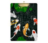 Japanese Fishes Plastic Clipboard A4 Letter Size PVC Writing Board with Low Profile Silver Metal Clip Hardboard for School, Office 12.5x9 Inch
