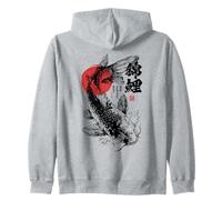 Japanese Flag Koi Fish Haiku Ukyio-e Sumi-e Japan Graphic Zip Hoodie