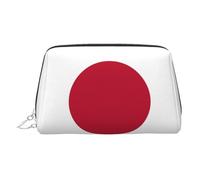 Japanese Flag Print Leather Cosmetic Pouch, Leather Makeup Bag for Purse with Top Zip Closure Stylish Toiletry Bag