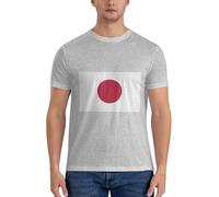 Japanese Flag Print Men's Basic O-Neck Cotton T-Shirts - Novelty Short Sleeve Graphic Tees - Everyday Style Gray