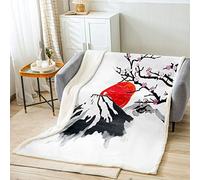 Japanese Fleece Throw Blanket Cherry Blossoms Sherpa Blanket for Kids Boys Girls Sakura Tree Flowers Spring Fuzzy Blanket for Sofa Bed Fuji Mountain Sun,Baby 30x40 Inch
