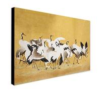 Japanese Flock of Cranes - Vintage Wall Art Print by Ishida Yūte - Wrapped Framed Canvas Wall Art - Various Sizes (A0 [117cm x 81cm])