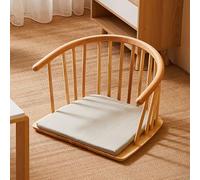 Japanese Floor Chair with Back Support, Legless Design, Solid Wood Armchair with Cotton Linen Seat Pad for Living Room or Tea Room