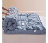 Japanese Floor Futon Mattress, Roll Up King Size Mattress Floor Bed Tatami Foldable Soft Pressure Reducing Breathable Double Futon Mattress Student Dormitory Home Mattress(Blue plaid,150cm*200cm)