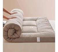 Japanese Floor Futon Mattress, Roll Up King Size Mattress Floor Bed Tatami Foldable Soft Pressure Reducing Breathable Double Futon Mattress Student Dormitory Home Mattress(Brown plaid,150cm*200cm)