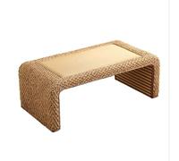 Japanese Floor Table, Low Coffee Table, Rattan Weaving, U-Shaped Design, 2.7-Inch Thick Surface for Sitting Comfortably on the Floor