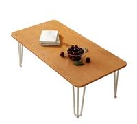 Japanese Floor Table, Rubberwood Low Coffee Table, Spindle-shaped Iron Legs, for Living Room Bedroom Bay Window Tatami(Yellow,80x55x44cm/31x21x17in)