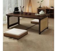 Japanese Floor Table Wooden Low Table Rattan Small Coffee Table Tea Table Low Coffee Table Easy to Assemble Large Size Japanese Floor Low Table for Living Room Tatami Office Tea Balcony