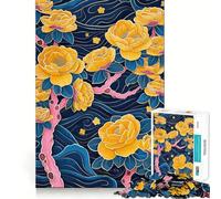 Japanese Floral Art 1000 Pieces Jigsaw Puzzles for Adults Focus Train Fade Resist Home Enjoyable Santa Present (38x52cm)