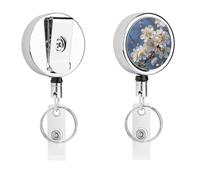 Japanese Floral Cherry Blossom Badge Holder Retractable Metal Clip Portable Nylon Cord Stainless Steel Cord Key Chain 26.8 Inch for ID Card Name Card Clip