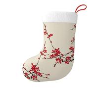 Japanese Floral Cherry Blossom Christmas Stocking, Holiday Decoration Plush Santa Sock For Fireplace, Tree, Gifts, Candy