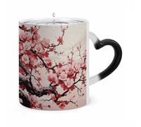 Japanese Floral Cherry Blossom Color Changing Mug Heat Changing Coffee Mugs Funny Magic Cup Heat Sensitive Travel Mug Novelty Coffee Cups Personalized Customized Gift Idea for Men & Women 11 Oz