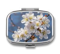 Japanese Floral Cherry Blossom Pill Box 2 Compartment Portable Pill Case Daily Square Pill Organizer for Pocket Purse Daily Medicine Container to Hold Vitamins Fish Oil Travel Gifts
