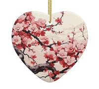 Japanese Floral Cherry Blossom Print Christmas Hanging Ornament Heart Xmas Tree Ornament Christmas Tree Decoration for Holidays Decorations