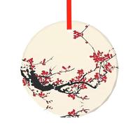 Japanese Floral Cherry Blossom Print Round Glass Pendant â€“ Christmas Tree Hanging Ornament for Holiday, Home, Office, Xmas, Easter