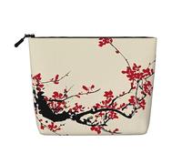 Japanese Floral Cherry Blossom Printed Single-Layer Cosmetic Bag Faux Linen Material Large Capacity Coin Purse Travel and Business Trip Essential