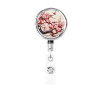 Japanese Floral Cherry Blossom Retractable Id Badge Holder Badge Reels with Clip Cute Name Card Holder for Office Worker Doctor Nurse Teacher
