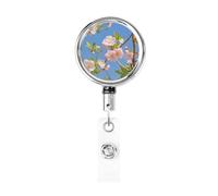 Japanese Floral Cherry Blossom Retractable Id Badge Holder Badge Reels with Clip Cute Name Card Holder for Office Worker Doctor Nurse Teacher