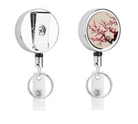 Japanese Floral Cherry Blossom Retractable Work Badge Holder Keychain Badge Reel 24.4" Cord & 360° Swivel Alligator Clip Heavy Duty Id Name Tag Holder for Nurses Doctors Teachers Office Workers