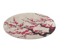 Japanese Floral Cherry Blossom Round Area Rug Non Slip Backing Doormat Water Absorbent Plush Throw Low-Pile Non-Slip Floor Mat Carpet for Living Room Bedroom Entryway Nursery Room 90 * 90cm