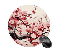 Japanese Floral Cherry Blossom Round Mouse Pad 7.8 Inch, Portable Gaming Mouse Mat with Non-Slip Rubber Base & Smooth Surface, Waterproof Mousepad for PC, Laptop, Computer, Office, Home